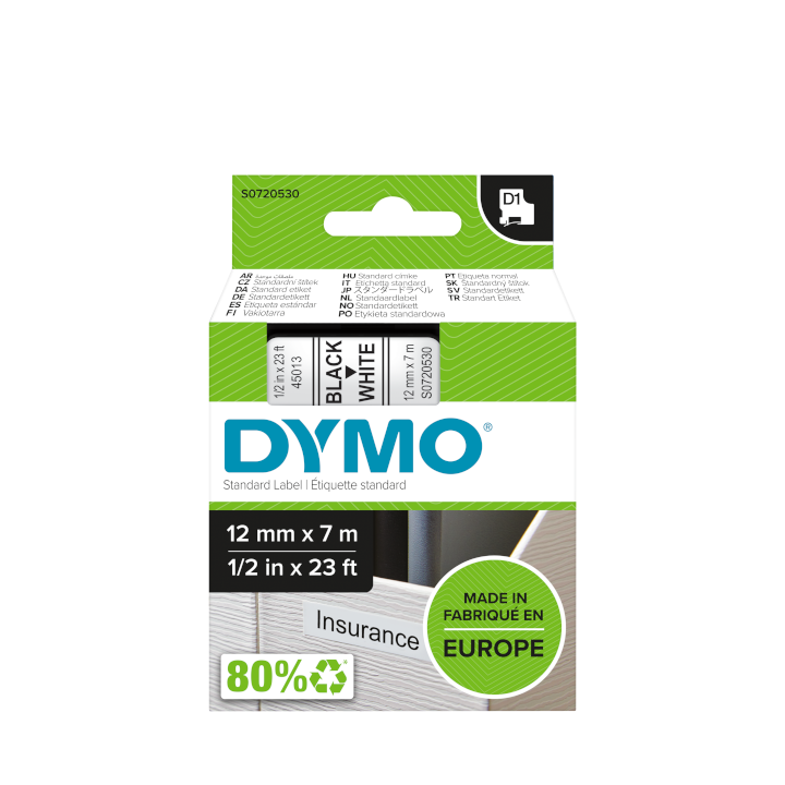Dymo 45013 D1 Tape 12mm x 7m zwart op wit Dymo 45013 D1 Tape 12mm x 7m zwart op wit