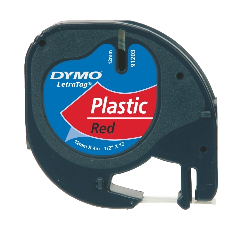 Dymo 91203 LetraTag tape zwart op rood