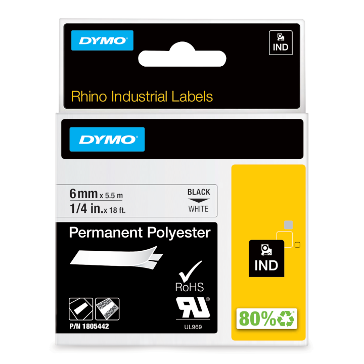Rhino 1805442 Permanent Polyester 6mm zwart op wit Rhino 1805442 Permanent Polyester 6mm zwart op wit