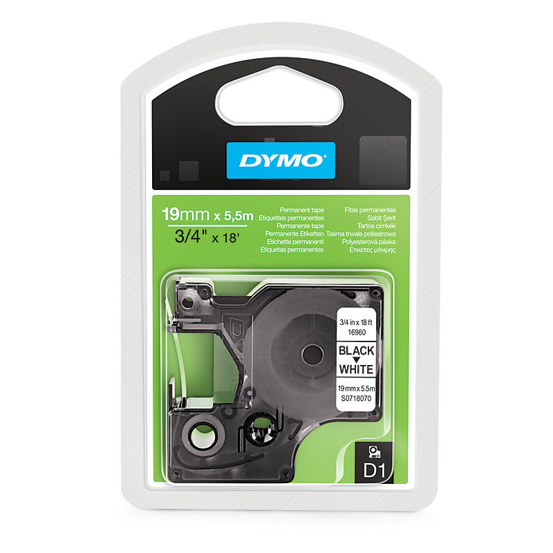 Dymo 16960 D1 permanent polyester 19mm zwart op wit Dymo 16960 D1 permanent polyester 19mm zwart op wit