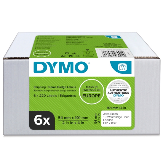 Dymo 2093092 6-pack LW etiket 54x101mm wit papier