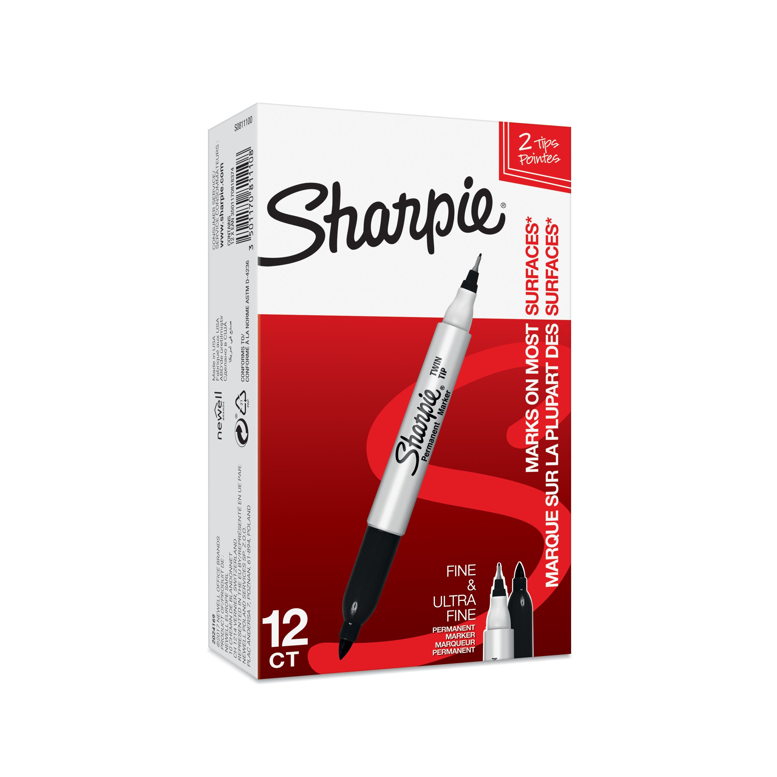 Sharpie Twin Tip permanente marker Zwart Fijne punt 12 pack