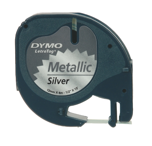 Dymo LetraTag tape 91208 zwart op metallic zilver Dymo LetraTag tape 91208 zwart op metallic zilver