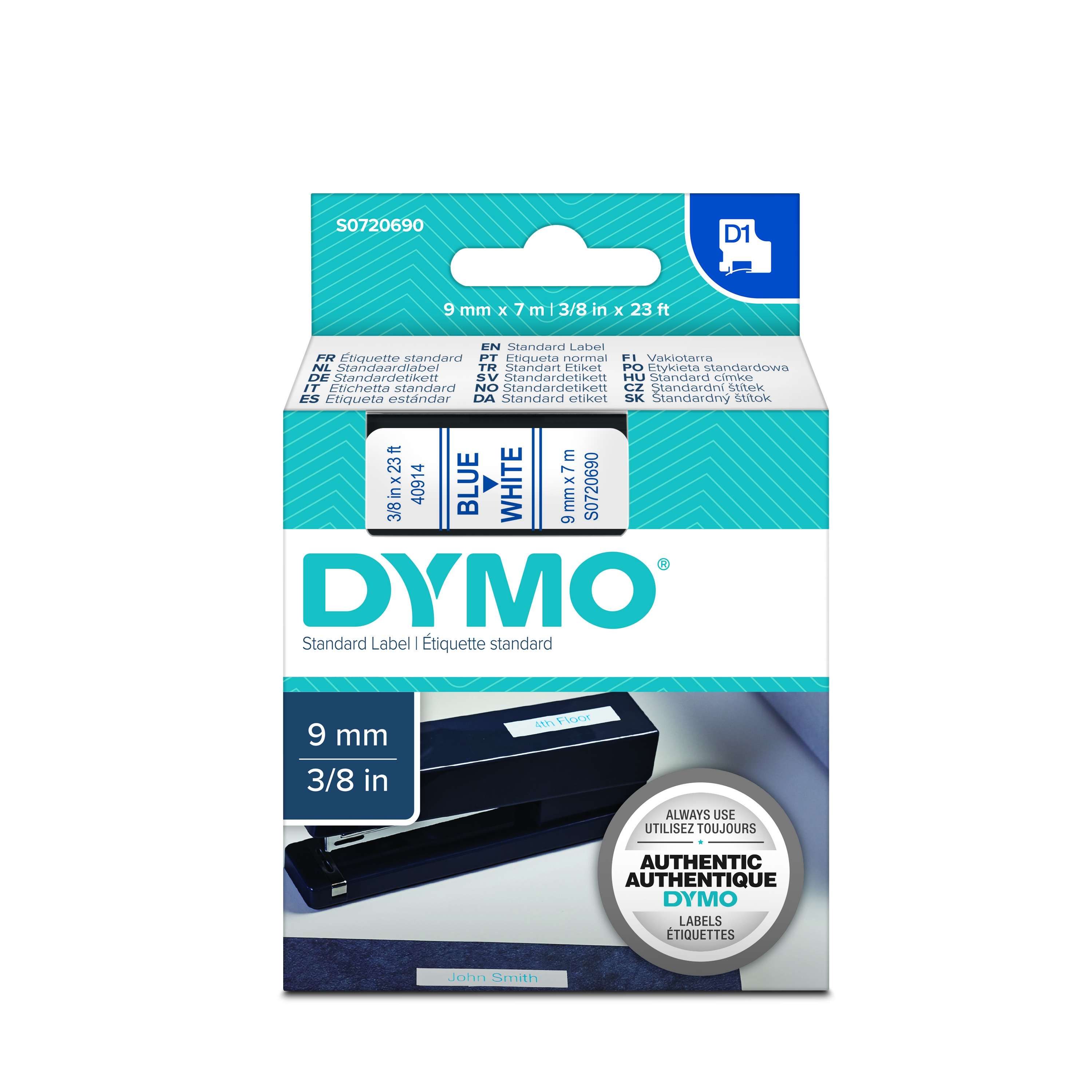 Dymo 40914 D1 Tape 9mm x 7m blauw op wit