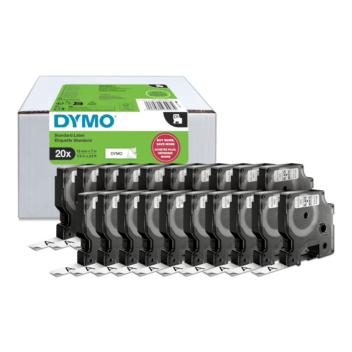 Dymo 2231632 valuepack 20x D1 12mm x 7m zwart op wit Dymo 2231632 valuepack 20x D1 12mm x 7m zwart op wit
