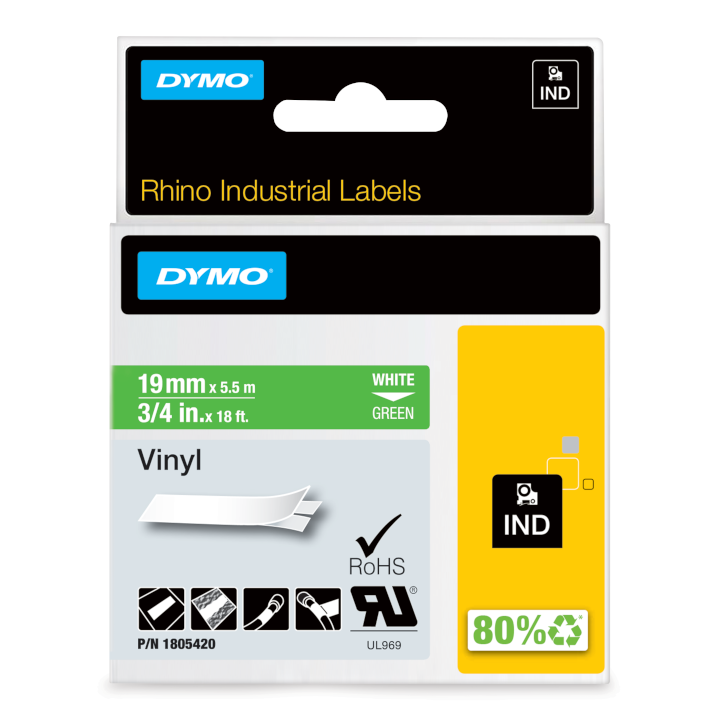 Rhino 1805420 Vinyl 19mm wit op groen